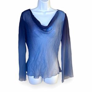 Allison Taylor Ombre Sheer Cowl Neck Bell Sleeve Blouse Size L 100% Silk